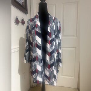 Chico's Navy, White, and Red Geometric Cape